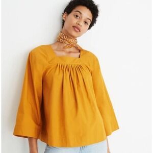 Madewell Goldenrod‎ Yellow Flare Sleeve Square Neck Pleat Front Top Size XS